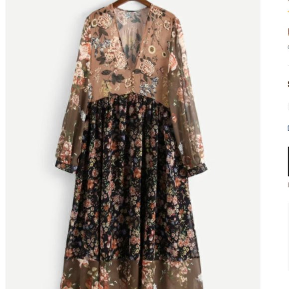 SHEIN Dresses & Skirts - NEW Floral Spliced Covered Button Ruffle Hem Dress